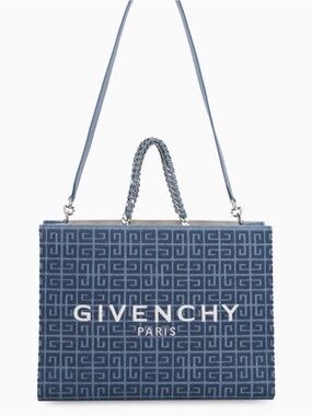 Givenchy G-Tote Medium Tote Canvas and Leather Chain Accent Medium Blue